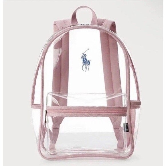 New Polo Ralph Lauren Big Pony Clear Backpack Bag Carmel Pink Transparent - Picture 1 of 1